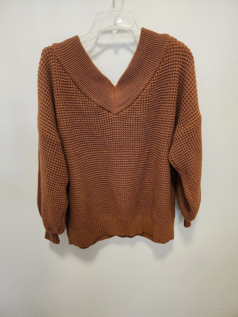 Zenana Off Shoulder Slouchy Chunky Knit Over Sized Sweater Rust Brown Women's XL - Picture 3 of 5